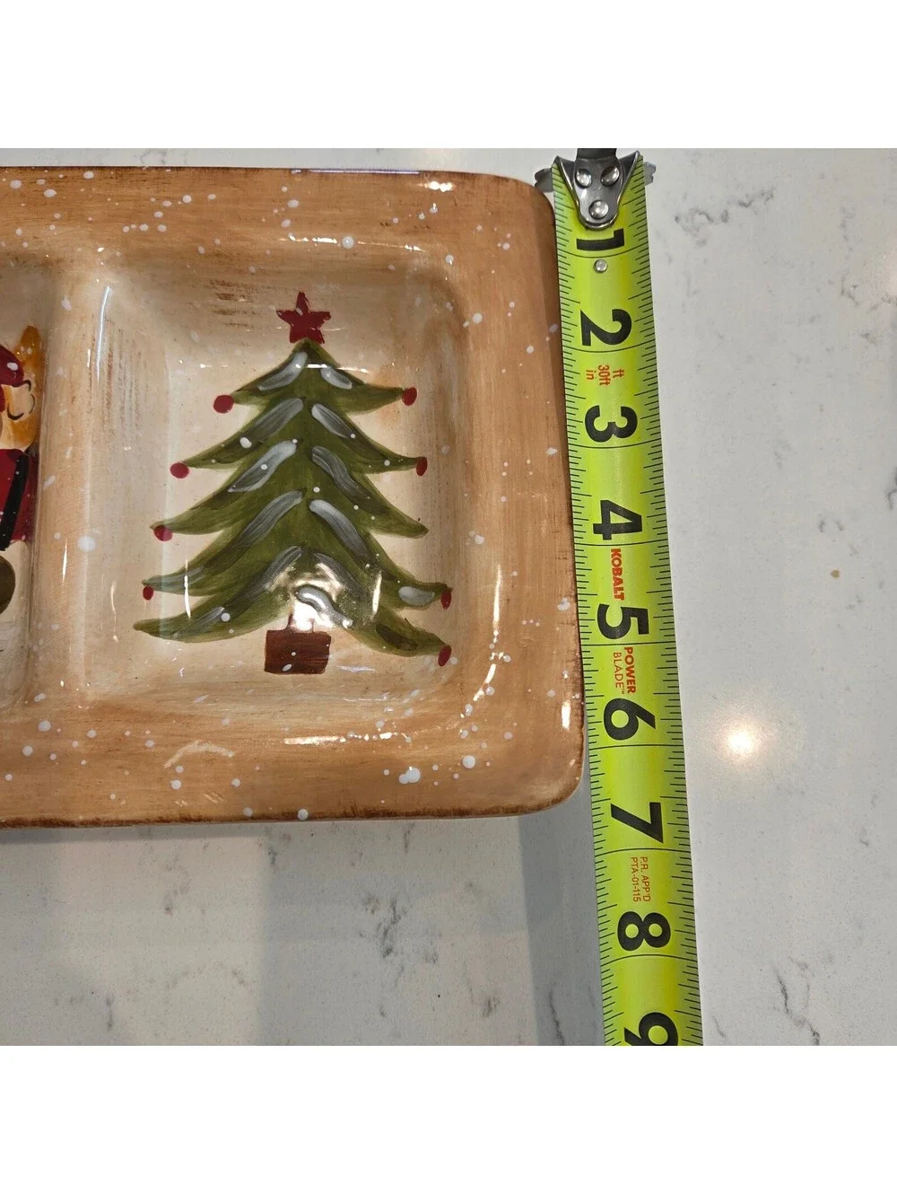 Hand-Painted Ceramic Christmas Snack Tray with Santa, Reindeer, Snowman, and Fir